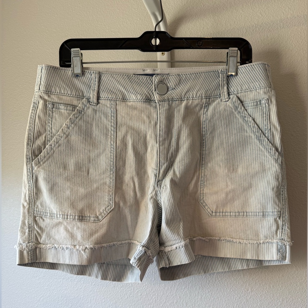 Democracy Light Blue Striped Jean Shorts